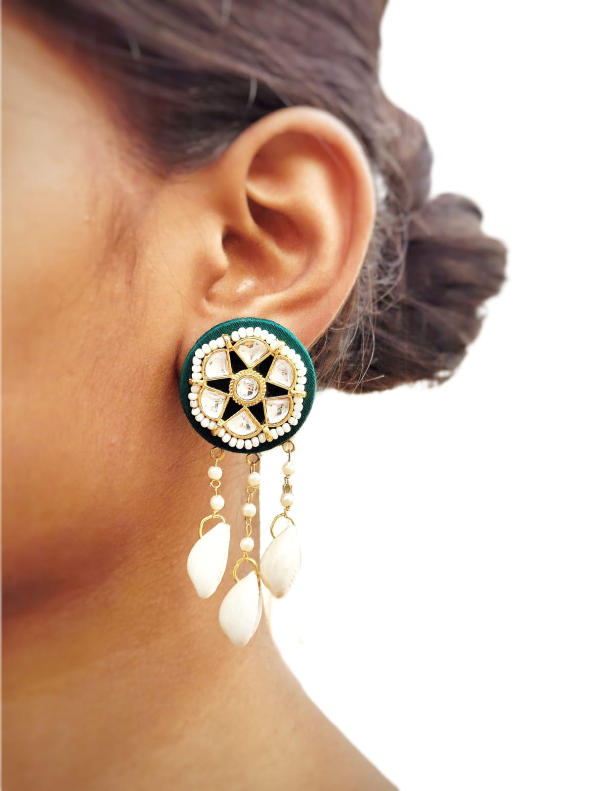 Kundan Cowrie Chand Earrings